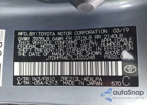 2020 Toyota Corolla Le from USA, damaged, VIN JTDHPRAE7LJ022248